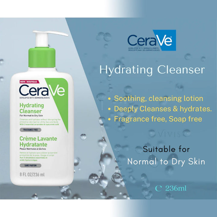 CeraVe Hydrating Fragrance Free Cleanser For Normal To Dry Skin 236ml - Easy Pharmacy LLC