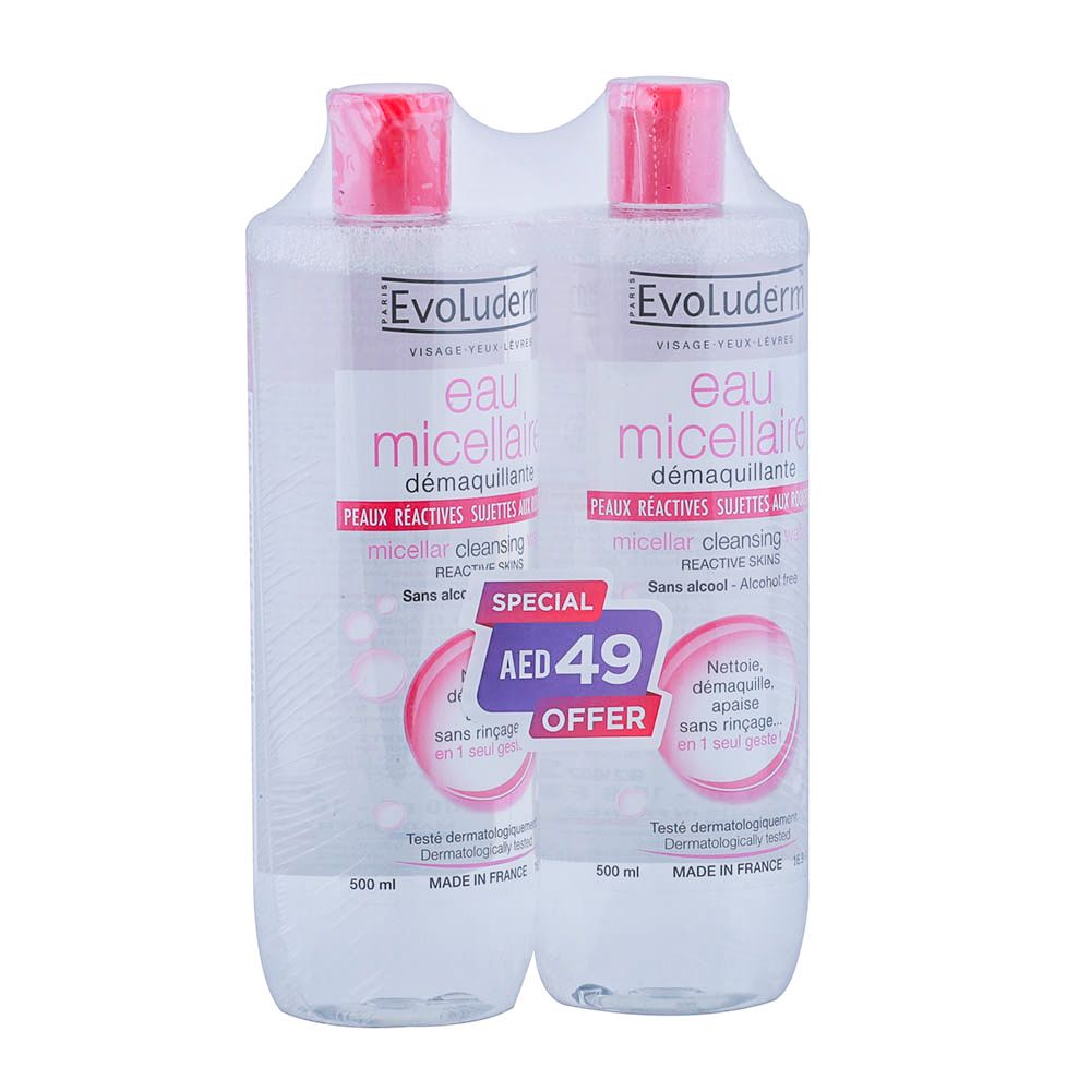 Evoluderm Micellar Water For Reactive Skin 500 mL 1+1 PROMO PACK - Easy Pharmacy LLC
