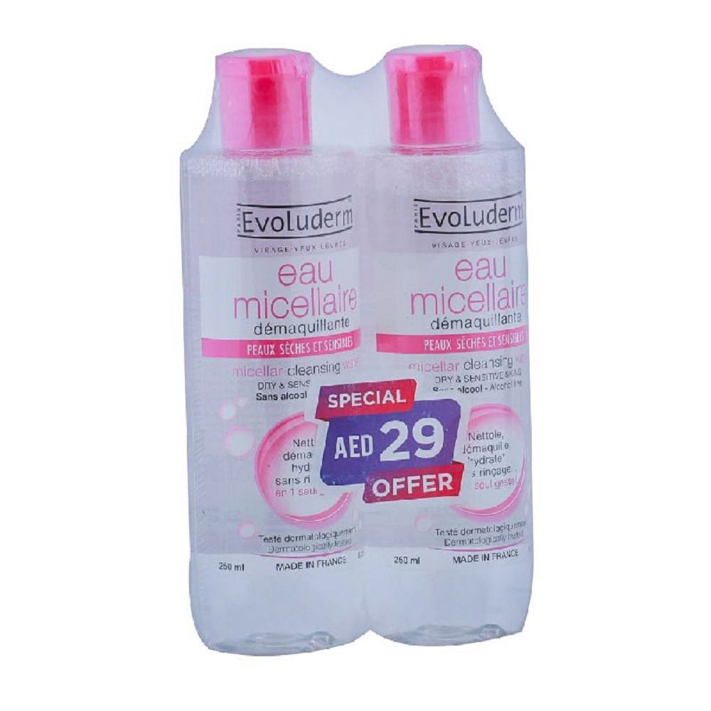 Evoluderm Micellar Water Dry & Sensitive Skin 250 mL 1+1 PROMO PACK - Easy Pharmacy LLC