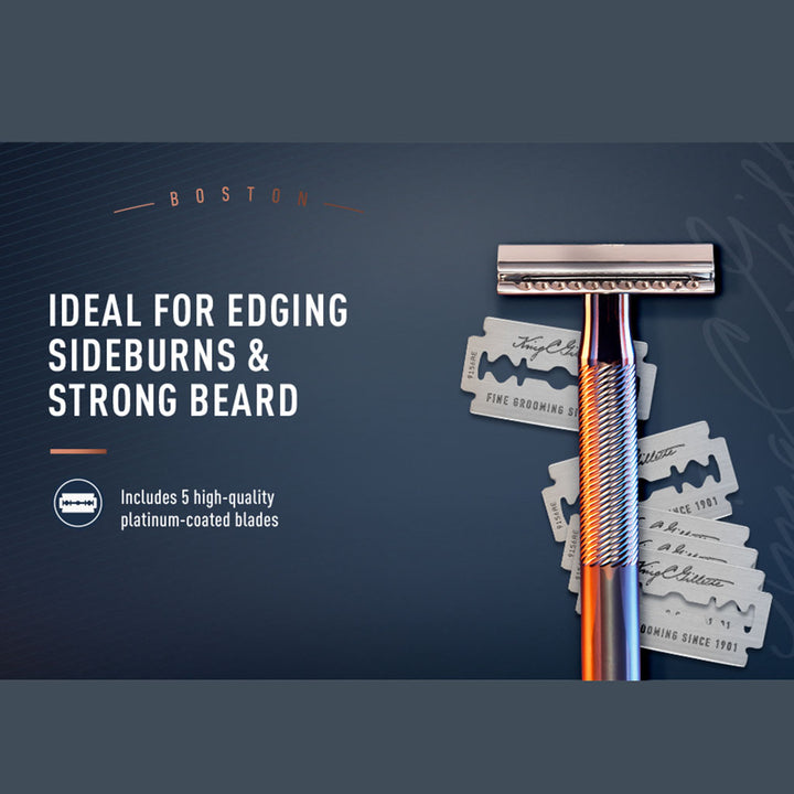 King C. Gillette Men’s Double Edge Safety Razor With Classic Inspired Chrome Plated Handle + Gillette’s Best Platinum Coated Double Edge Blades, Pack of 1 Handle + 5 Blades - Easy Pharmacy LLC