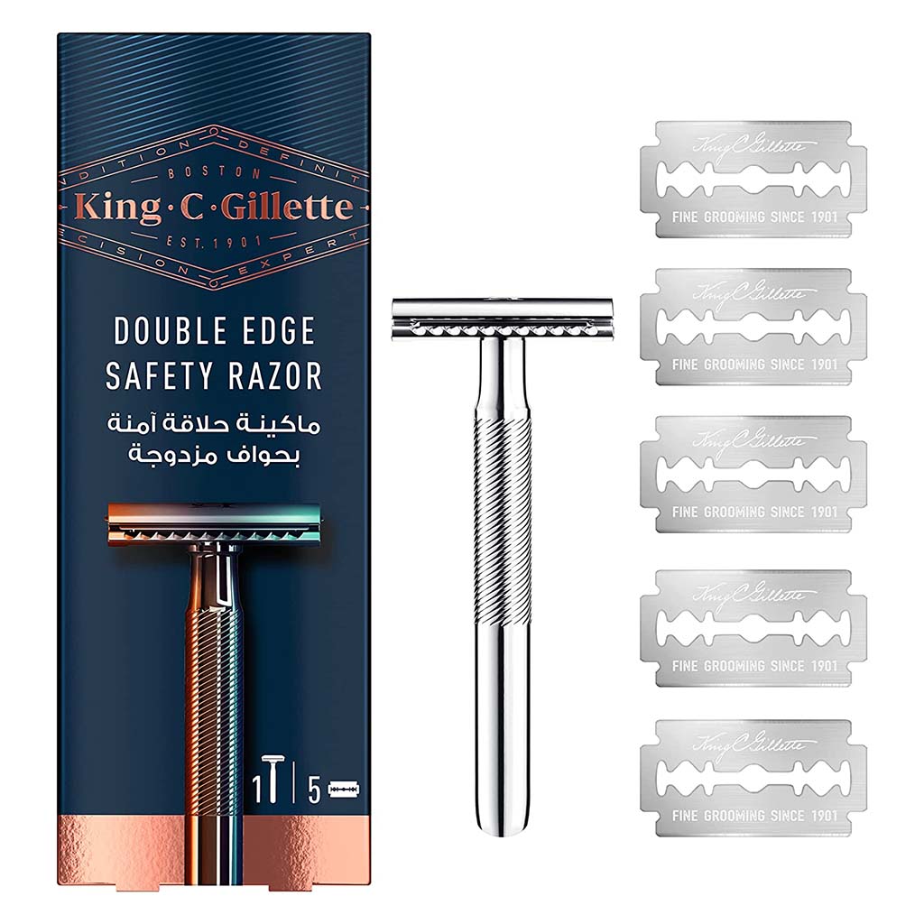 King C. Gillette Men’s Double Edge Safety Razor With Classic Inspired Chrome Plated Handle + Gillette’s Best Platinum Coated Double Edge Blades, Pack of 1 Handle + 5 Blades - Easy Pharmacy LLC