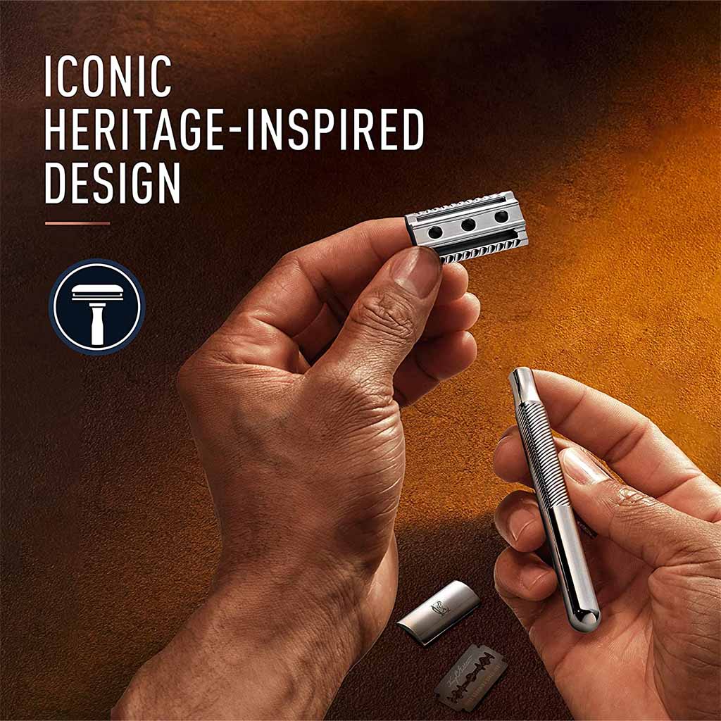 King C. Gillette Men’s Double Edge Safety Razor With Classic Inspired Chrome Plated Handle + Gillette’s Best Platinum Coated Double Edge Blades, Pack of 1 Handle + 5 Blades - Easy Pharmacy LLC