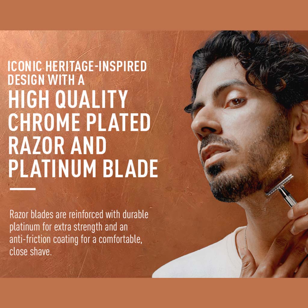 King C. Gillette Men’s Double Edge Safety Razor With Classic Inspired Chrome Plated Handle + Gillette’s Best Platinum Coated Double Edge Blades, Pack of 1 Handle + 5 Blades - Easy Pharmacy LLC