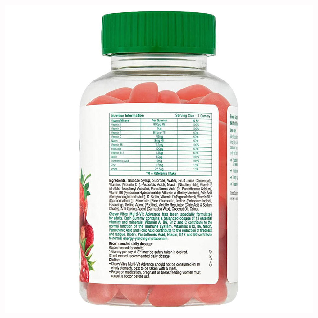 Chewy Vites Multi-Vit Advance Adult Multivitamin Supplement Gummies Berries Flavour, Pack of 60's - Easy Pharmacy LLC