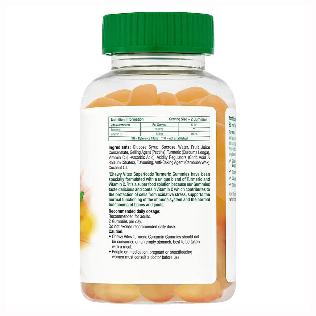 Chewy Vites Superfoods Turmeric Curcumin Gummies With Vitamin C For Antioxidant & Immunity Support, Pack of 60's - Easy Pharmacy LLC