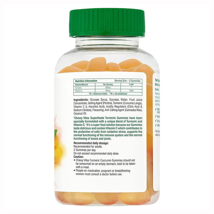 Chewy Vites Superfoods Turmeric Curcumin Gummies With Vitamin C For Antioxidant & Immunity Support, Pack of 60's - Easy Pharmacy LLC