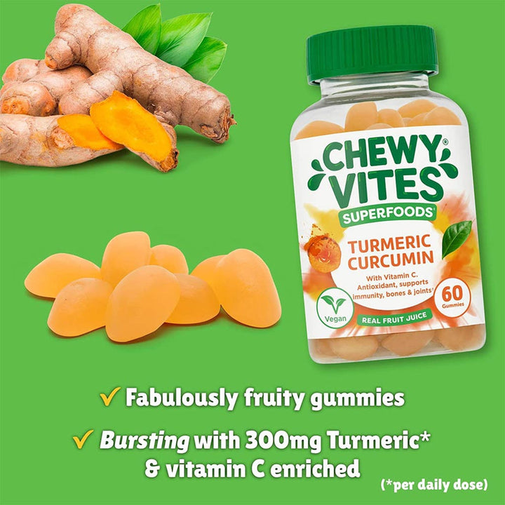 Chewy Vites Superfoods Turmeric Curcumin Gummies With Vitamin C For Antioxidant & Immunity Support, Pack of 60's - Easy Pharmacy LLC