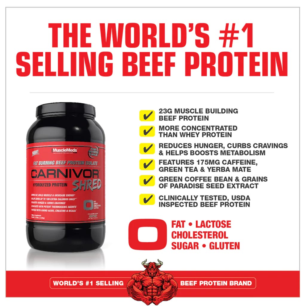 MuscleMeds Carnivor Shred Fat Burning Beef Protein Isolate Hydrolyzed Protein Powder Chocolate 4.5 lb - Easy Pharmacy LLC