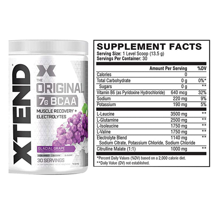 Scivation Xtend Original BCAA Muscle Recovery + Electrolytes Glacial Grape 30 Servings - Easy Pharmacy LLC