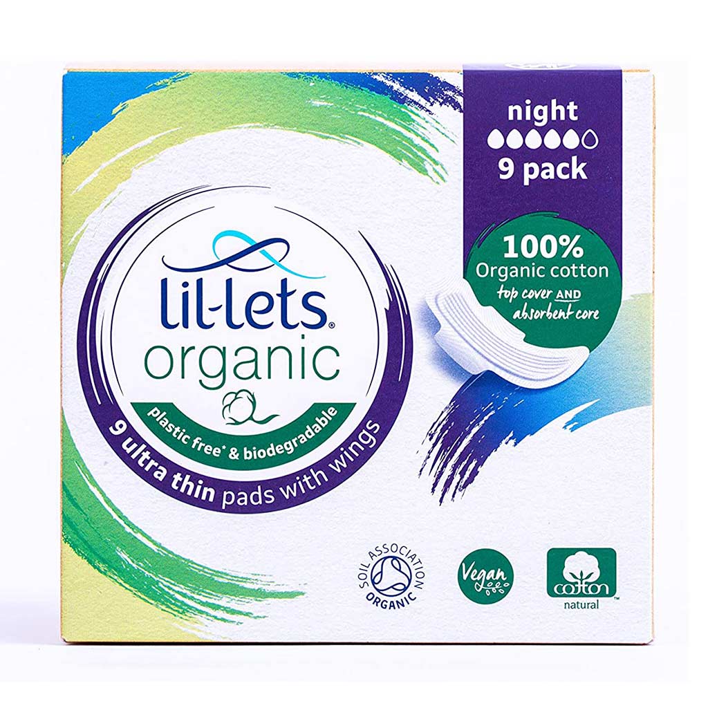 Lil-lets Organic Cotton Ultra-Thin Sanitary Pads With Wings Night Pack 9's - Easy Pharmacy LLC