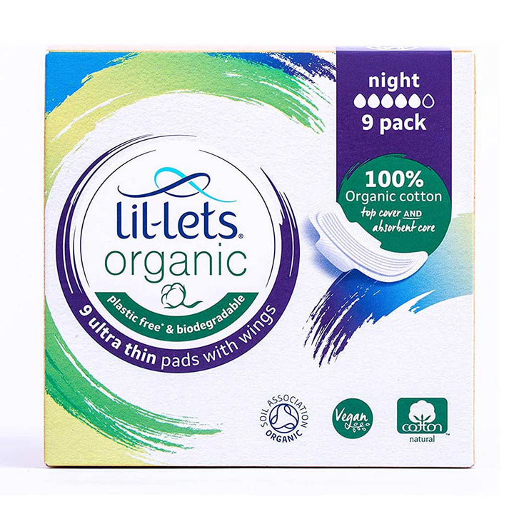 Lil-lets Organic Cotton Ultra-Thin Sanitary Pads With Wings Night Pack 9's - Easy Pharmacy LLC