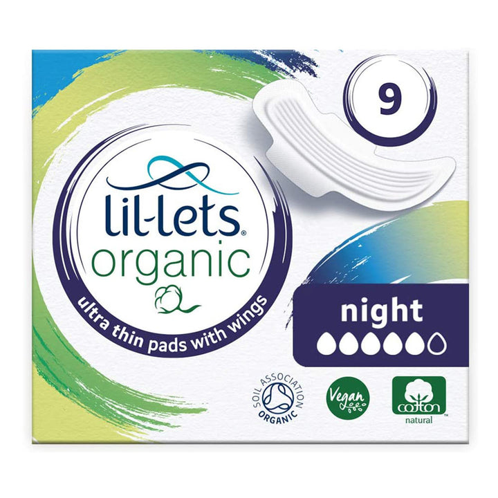 Lil-lets Organic Cotton Ultra-Thin Sanitary Pads With Wings Night Pack 9's - Easy Pharmacy LLC