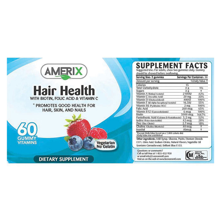 Amerix Hair Health Chewable Gummies 60's - Easy Pharmacy LLC