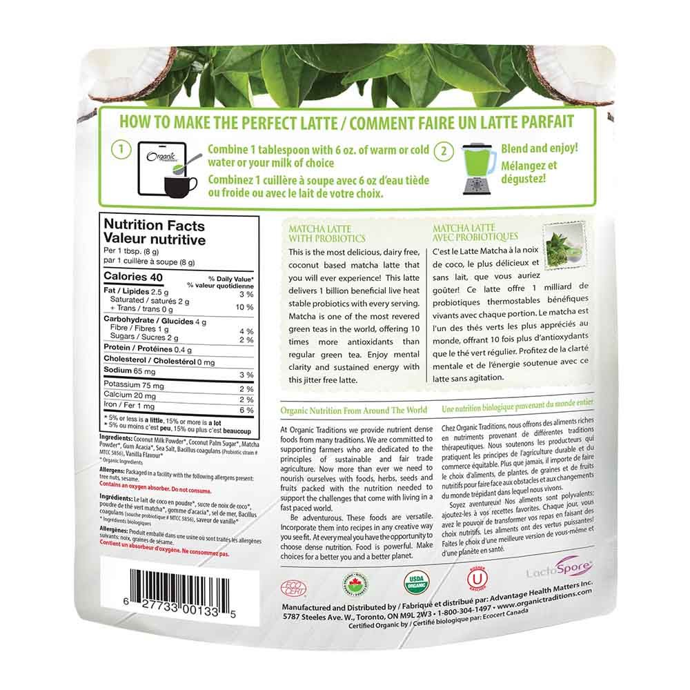 Organic Traditions Matcha Latte With Probiotics Powder 150 g - Easy Pharmacy LLC