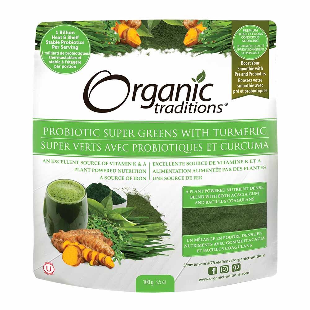 Organic Traditions Probiotic Super Greens With Turmeric Powder 100 g - Easy Pharmacy LLC