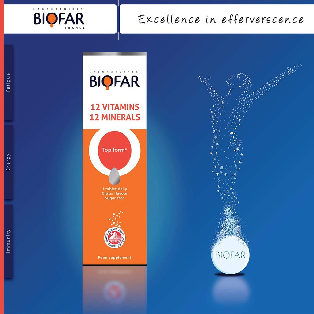 Biofar Vital 12 Vitamins & 12 Minerals Sugar Free Effervescent Tablets, Citrus Flavor, Pack of 20's - Easy Pharmacy LLC