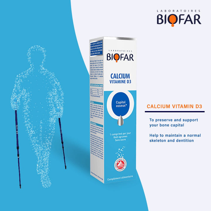 Biofar Vital Calcium Vitamin D3 Bone Capital Effervescent Tablets, Citrus Flavor, Pack of 20's - Easy Pharmacy LLC