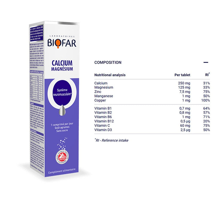 Biofar Vital Calcium Magnesium Effervescent Tablets, Citrus Flavor, Pack of 20's - Easy Pharmacy LLC