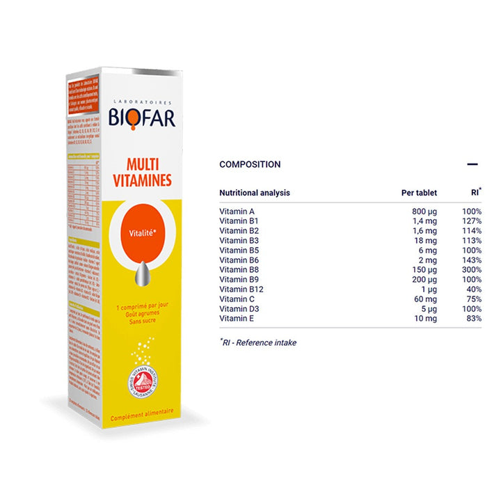 Biofar Vital Multivitamins Vitality Effervescent Tablets, Citrus Flavor, Pack of 20's - Easy Pharmacy LLC