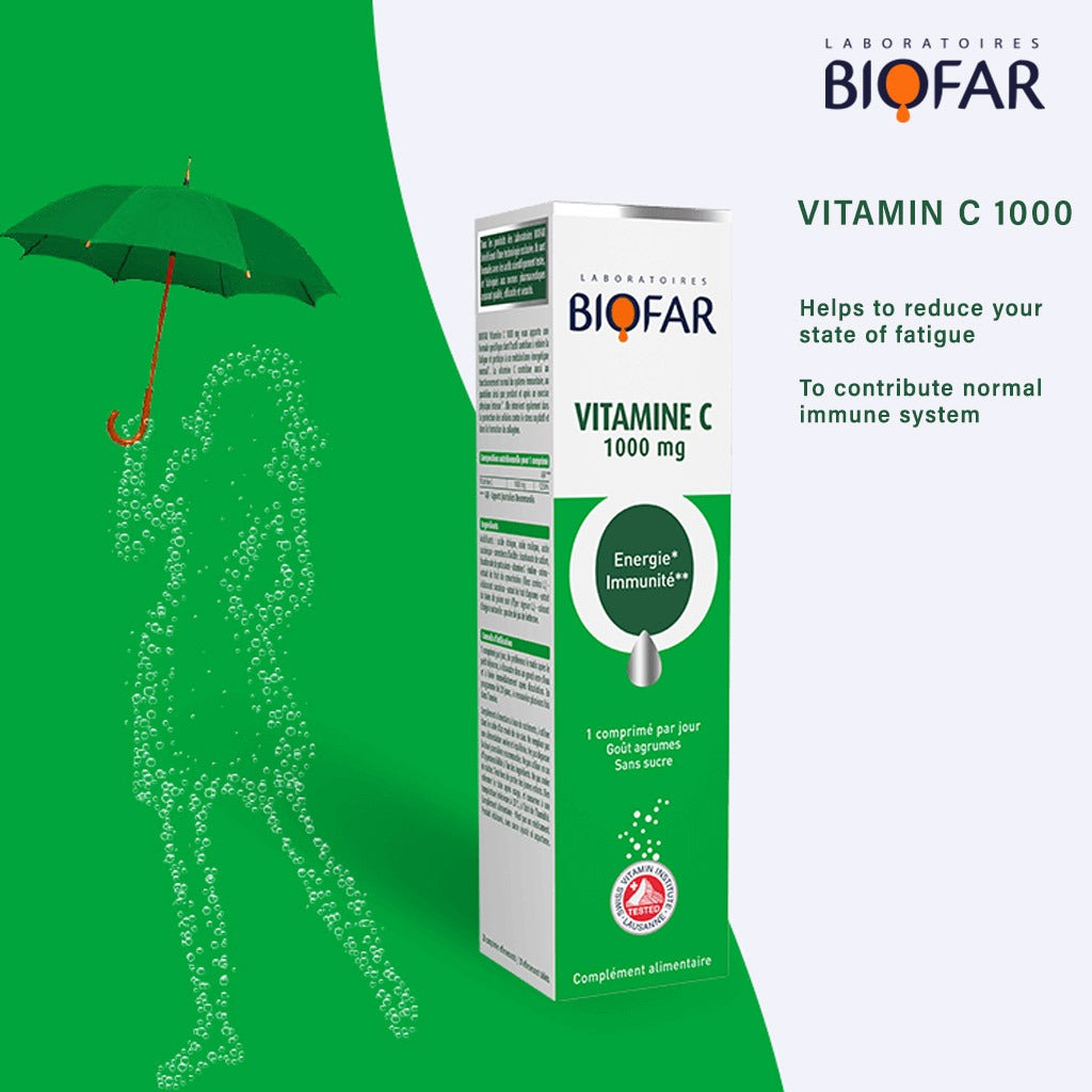 Biofar Vital Vitamin C 1000mg Effervescent Tablets For energy and Immunity, Citrus Flavor, Pack of 20's - Easy Pharmacy LLC