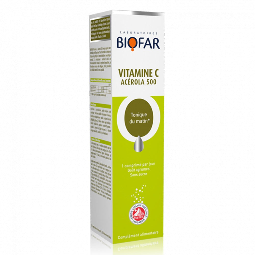 Biofar Vital Vitamin C Acerola 500mg Morning Tonic Effervescent Tablets, Citrus Flavor, Pack of 20's - Easy Pharmacy LLC