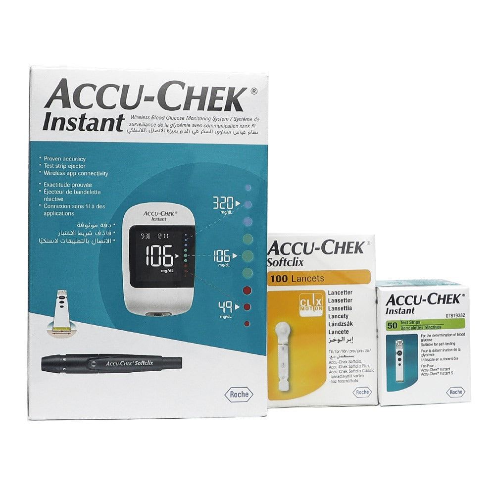 Accu-Chek® Instant Blood Sugar Monitoring System + Accu-Chek® Instant Test Strips 50's + Accu-Chek® Softclix Lancets 100's - Easy Pharmacy LLC