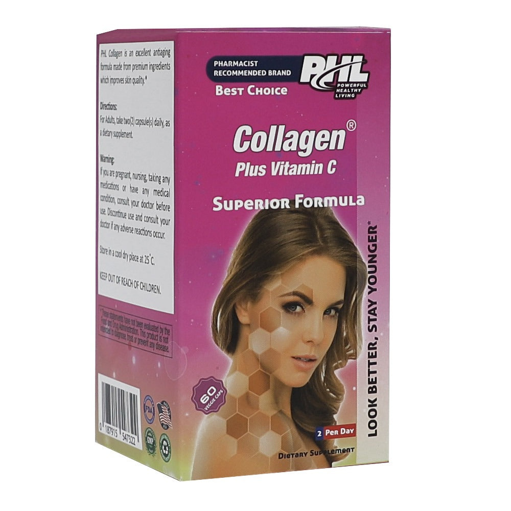 PHL Collagen Plus Vitamin C Veggie Capsules, Pack of 60's - Easy Pharmacy LLC