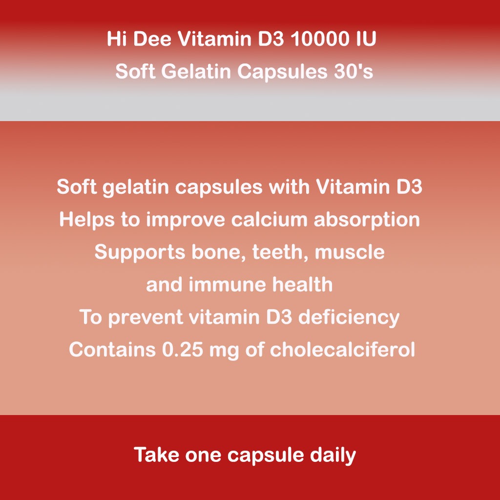 Hi Dee Vitamin D3 10000 IU Soft Gelatin Capsules 30's - Easy Pharmacy LLC
