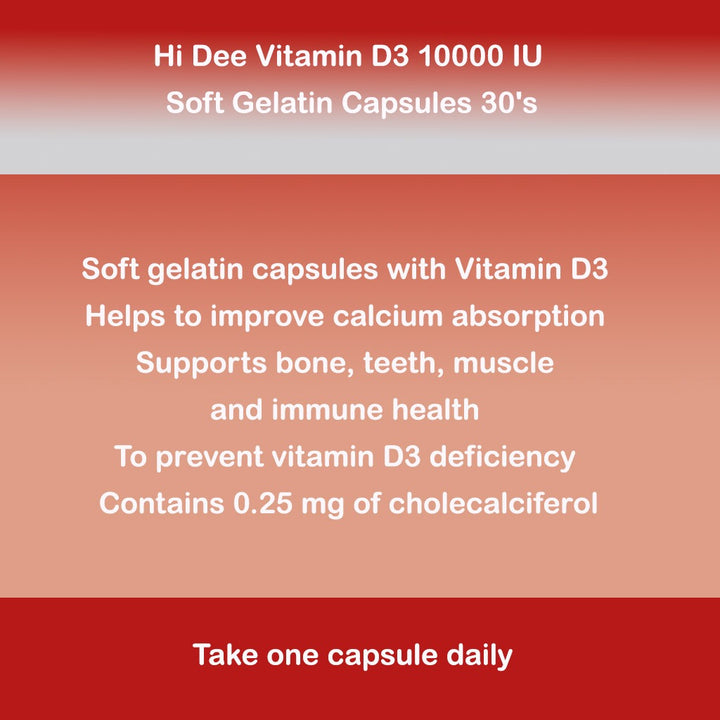 Hi Dee Vitamin D3 10000 IU Soft Gelatin Capsules 30's - Easy Pharmacy LLC