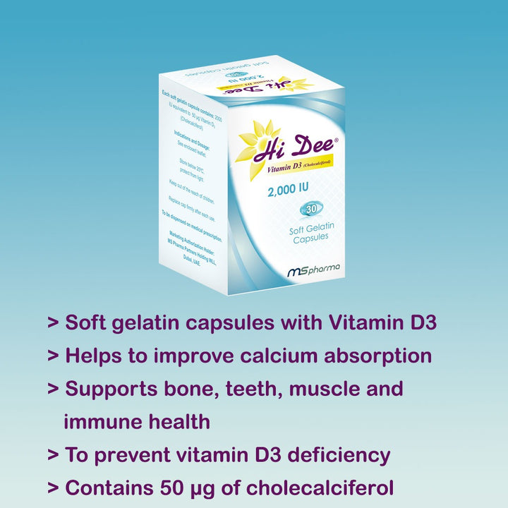 Hi Dee Vitamin D3 2000 IU Soft Gelatin Capsules 30's - Easy Pharmacy LLC