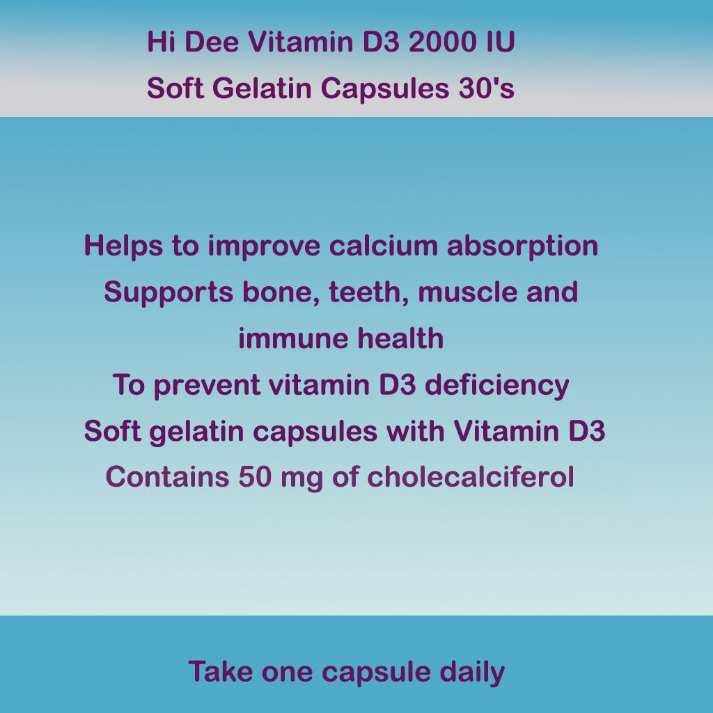 Hi Dee Vitamin D3 2000 IU Soft Gelatin Capsules 30's - Easy Pharmacy LLC