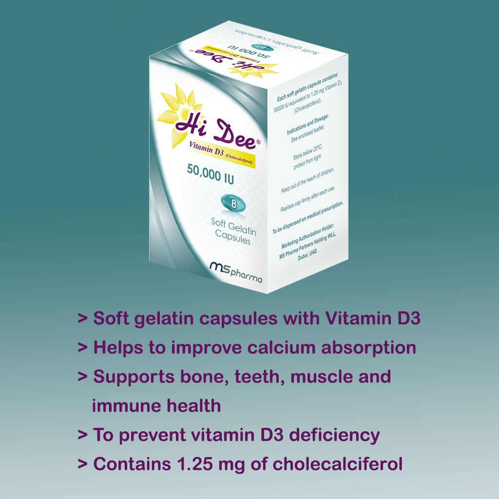 Hi Dee Vitamin D3 50000 IU Soft Gelatin Capsules 8's - Easy Pharmacy LLC