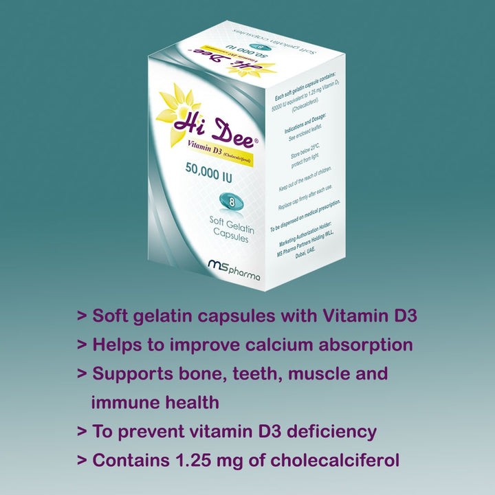 Hi Dee Vitamin D3 50000 IU Soft Gelatin Capsules 8's - Easy Pharmacy LLC