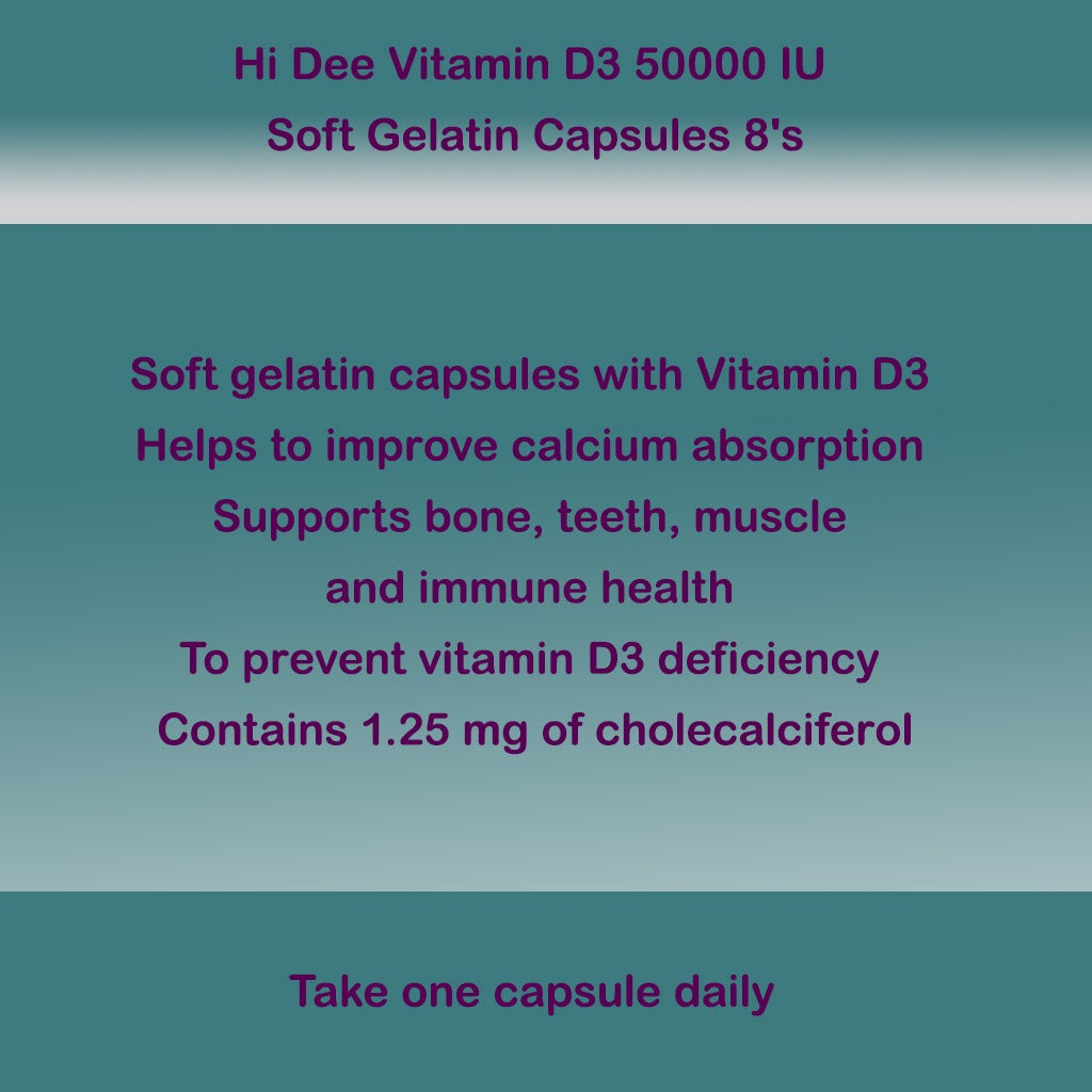 Hi Dee Vitamin D3 50000 IU Soft Gelatin Capsules 8's - Easy Pharmacy LLC