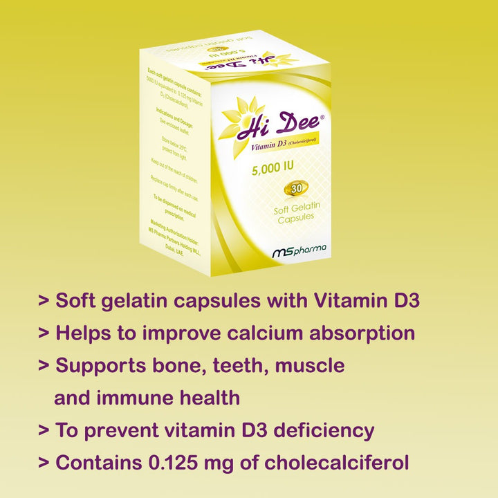 Hi Dee Vitamin D3 5000 IU Soft Gelatin Capsules 30's - Easy Pharmacy LLC