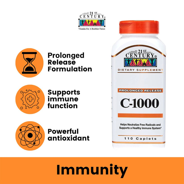 21st Century Vitamin C 1000mg Prolonged Release Tablets For Antioxidant & Immunity Support, Pack of 110's - Easy Pharmacy LLC