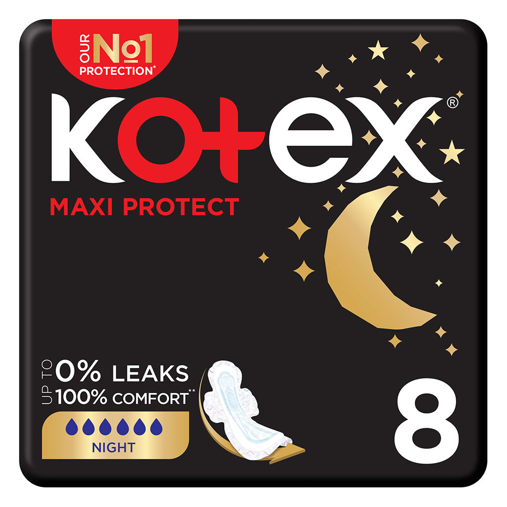 Kotex Maxi Protect Thick Sanitary Pads With Wings For Overnight Protection, Pack of 8's - Easy Pharmacy LLC