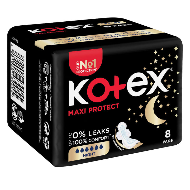 Kotex Maxi Protect Thick Sanitary Pads With Wings For Overnight Protection, Pack of 8's - Easy Pharmacy LLC