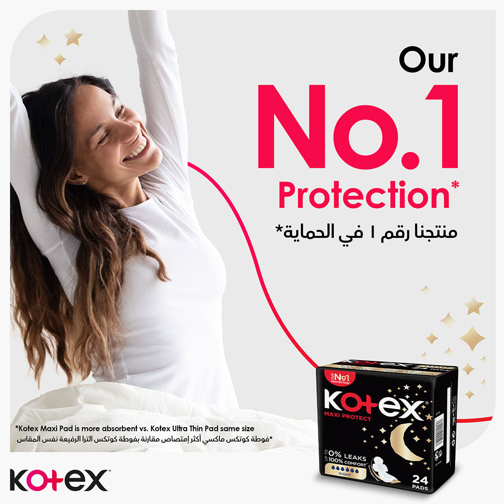 Kotex Maxi Protect Thick Sanitary Pads With Wings For Overnight Protection, Pack of 8's - Easy Pharmacy LLC
