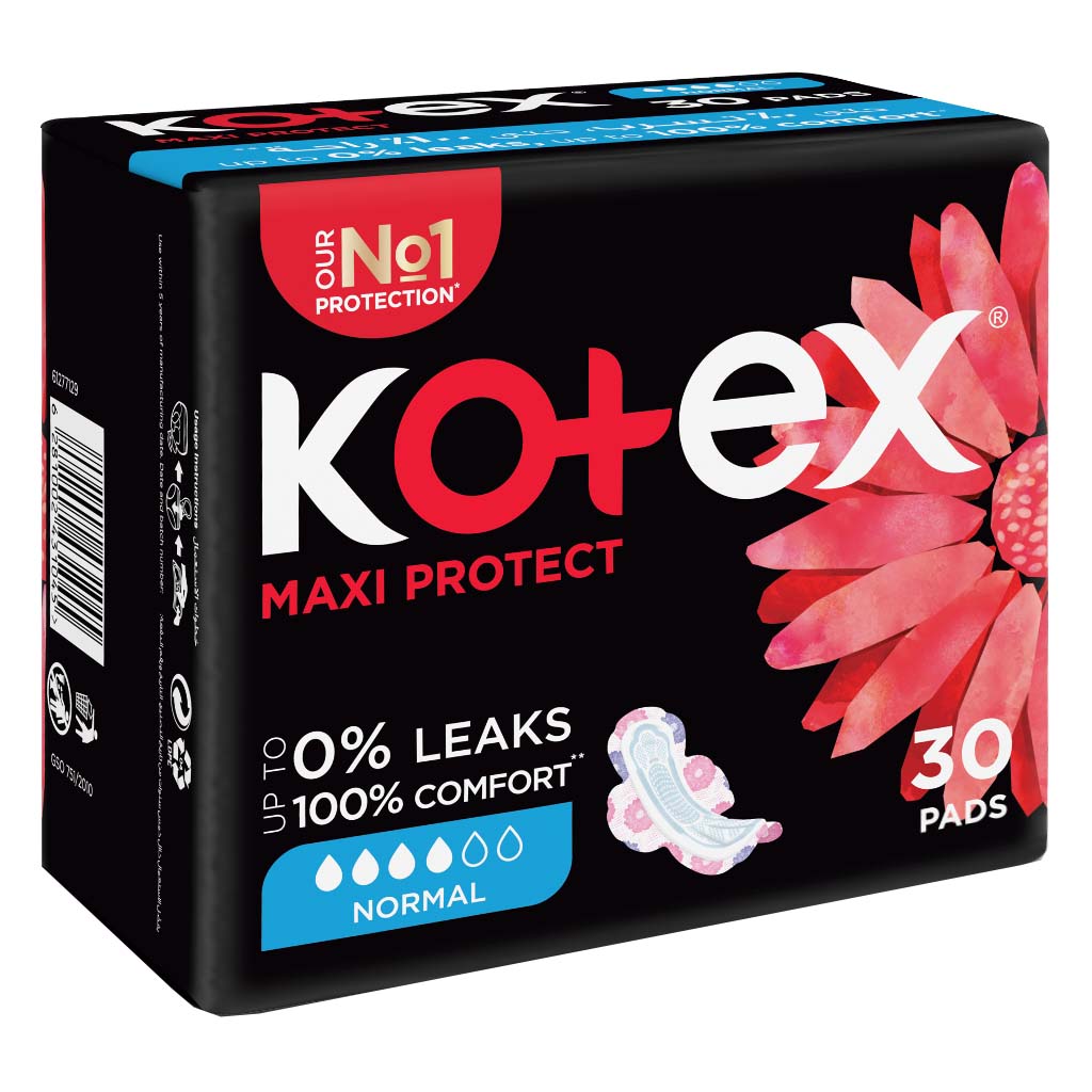 Kotex Maxi Protect Thick Pads With Wings, Normal Size, Pack of 30's - Easy Pharmacy LLC