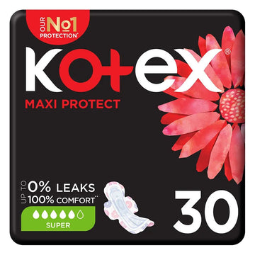 Kotex Maxi Protect Thick Pads With Wings, Super Size, Pack of 30's