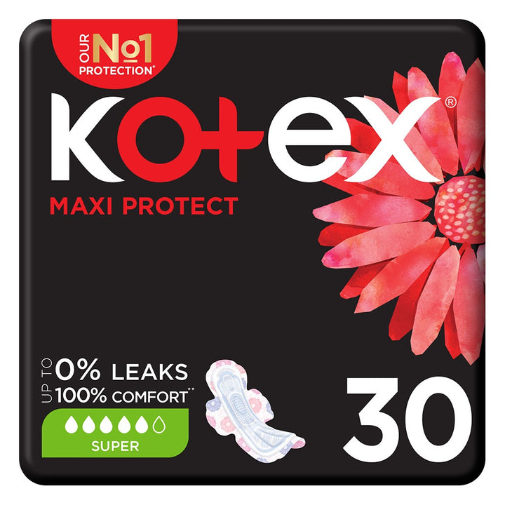 Kotex Maxi Protect Thick Pads With Wings, Super Size, Pack of 30's - Easy Pharmacy LLC