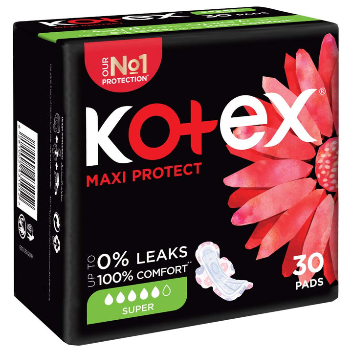 Kotex Maxi Protect Thick Pads With Wings, Super Size, Pack of 30's - Easy Pharmacy LLC