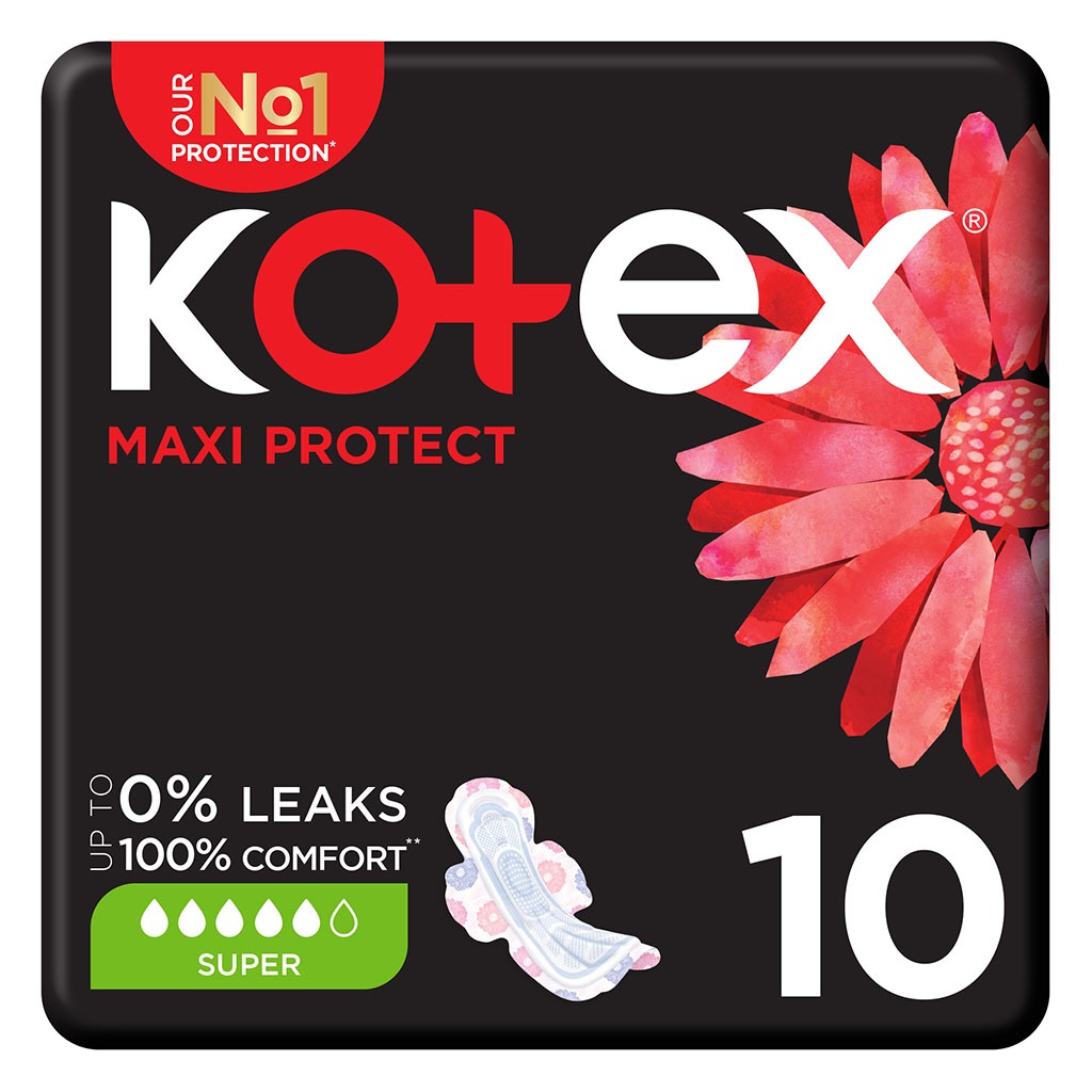 Kotex Maxi Protect Thick Pads With Wings, Super Size, Pack of 10's - Easy Pharmacy LLC