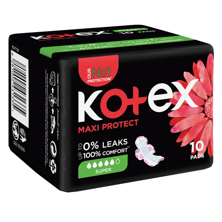 Kotex Maxi Protect Thick Pads With Wings, Super Size, Pack of 10's - Easy Pharmacy LLC