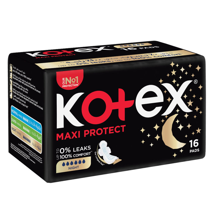 Kotex Maxi Protect Thick Sanitary Pads With Wings For Overnight Protection, Pack of 16's - Easy Pharmacy LLC