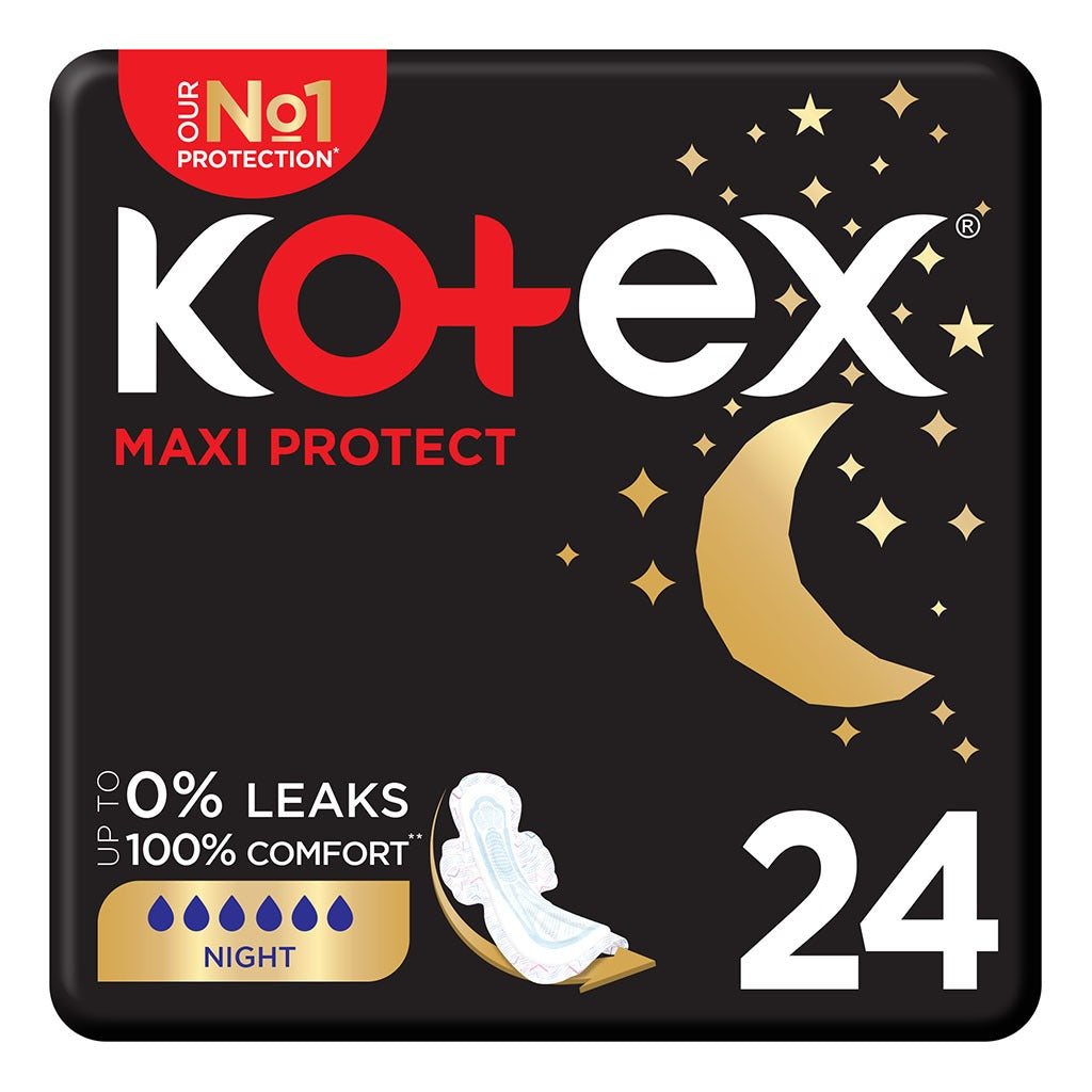 Kotex Maxi Protect Thick Sanitary Pads With Wings For Overnight Protection, Pack of 24's - Easy Pharmacy LLC