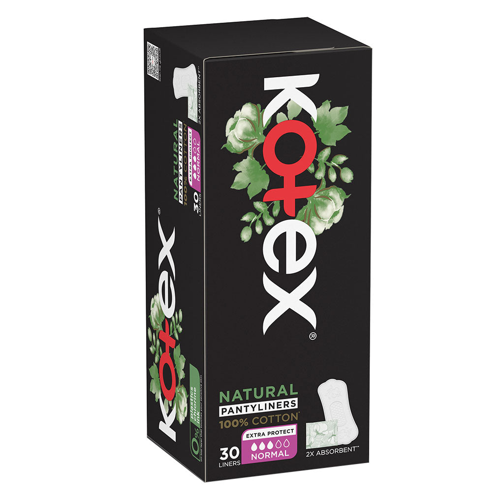 Kotex Natural Panty Liners Made Of 100% Cotton For Extra Protection, Normal Size, Pack of 30's - Easy Pharmacy LLC