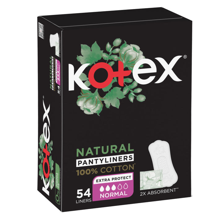 Kotex Natural Panty Liners Made Of 100% Cotton For Extra Protection, Normal Size, Pack of 54's - Easy Pharmacy LLC