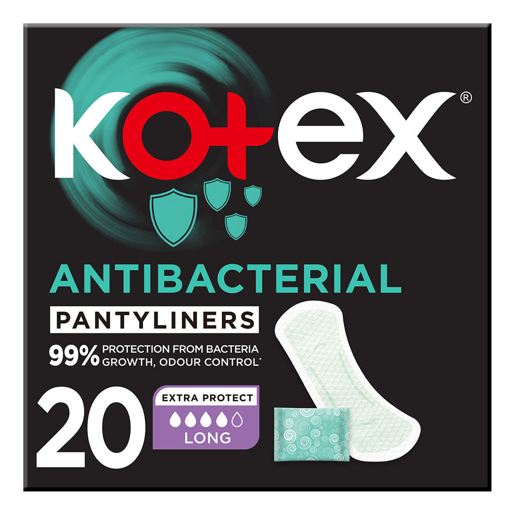 Kotex Antibacterial Daily Panty Liners For 99% Protection from Bacteria, Scented, Long Size, Pack of 20's - Easy Pharmacy LLC